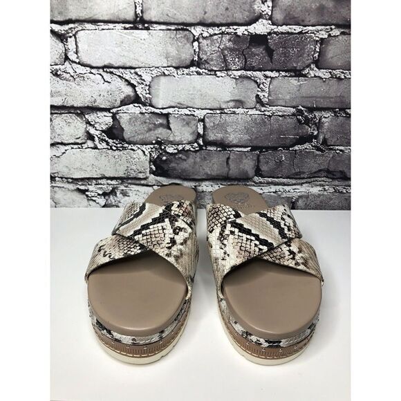 Vince Camuto Ravensie Taupe Leather SnakeSkin Flatform Sandals Women 10M US/42EU - Picture 2 of 16